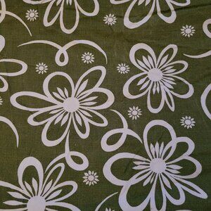 Army Green with White Floral Design Canvas Fabric Remnant 25" x 44"